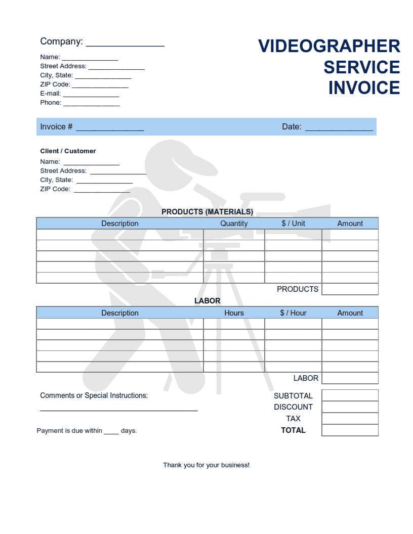 Free Download PDF Books, Videographer Service Invoice Template Word | Excel | PDF