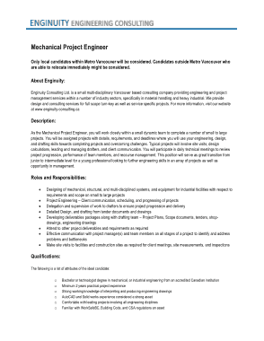 Free Download PDF Books, Mechanical Project Engineer Job Description Template