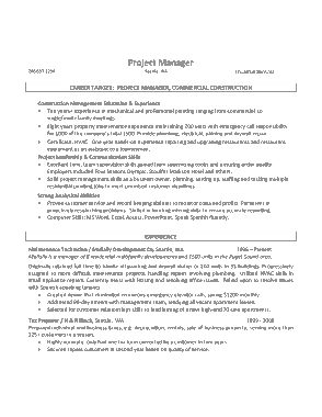 Free Download PDF Books, Construction Project Management Resume Template