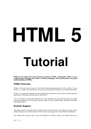 Free Download PDF Books, HTML5 Tutorial –, HTML5 Tutorial Book
