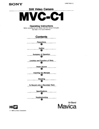 Free Download PDF Books, SONY Still Video Camera MVC-C1 Operating Instructions