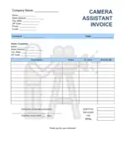 Free Download PDF Books, Camera Assistant Invoice Template Word | Excel | PDF