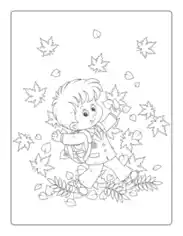 Free Download PDF Books, Child Walking Through Leaves Autumn and Fall Coloring Template