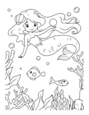 Free Download PDF Books, Mermaid Cute Swimming Coloring Template