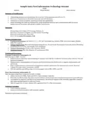 Free Download PDF Books, Sample Entry level Information Technology Resume Template