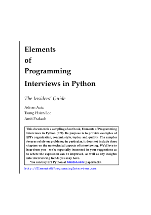 Free Download PDF Books, Elements of Programming Interviews in Python Insider Guide