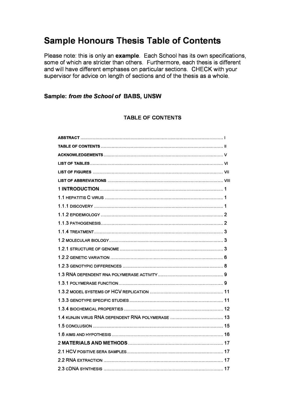 Free Download PDF Books, Sample Honours Thesis Table of Contents Template in PDF