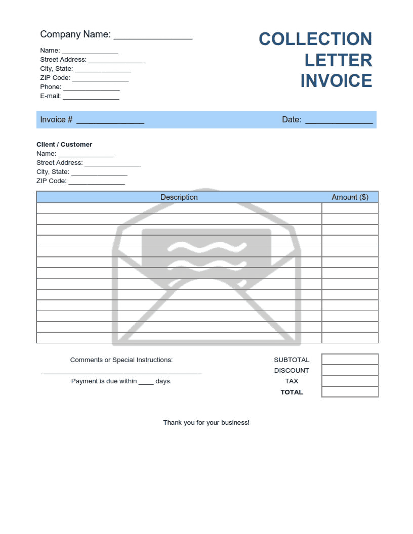 Free Download PDF Books, Collection Letter Invoice Template Word | Excel | PDF