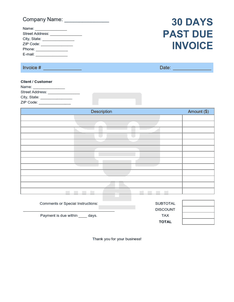 30 Days Past Due Invoice Template Word Excel PDF Free Download