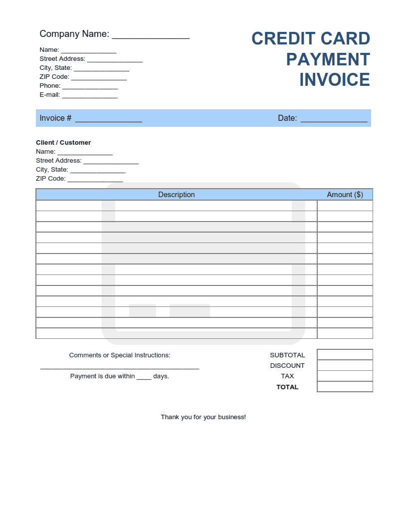 Free Download PDF Books, Credit Card Payment Invoice Template Word | Excel | PDF