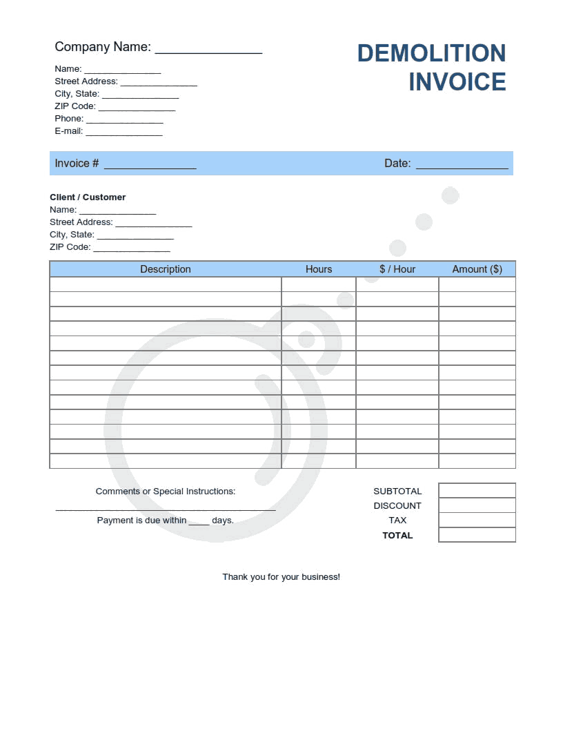 demolition invoice template word excel pdf free download free pdf