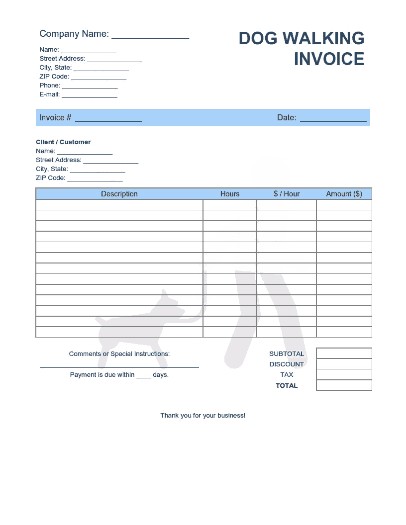 Free Download PDF Books, Dog Walking Invoice Template Word | Excel | PDF