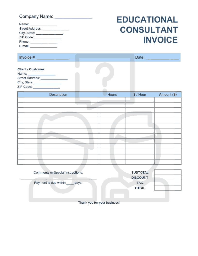Free Download PDF Books, Educational Consultant Invoice Template Word | Excel | PDF