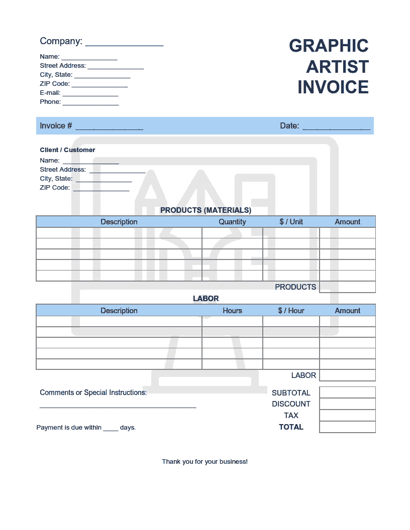 Free Download PDF Books, Graphic Artist Invoice Template Word | Excel | PDF