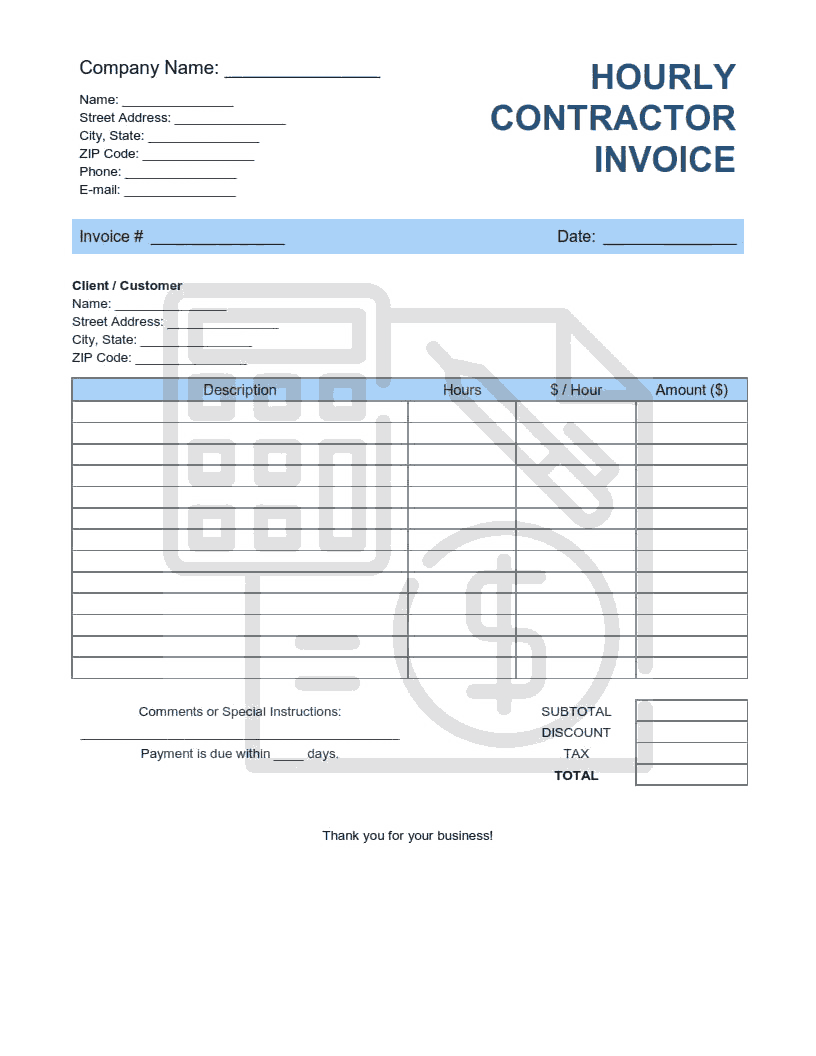 free hourly invoice template word pdf eforms hourly invoice template