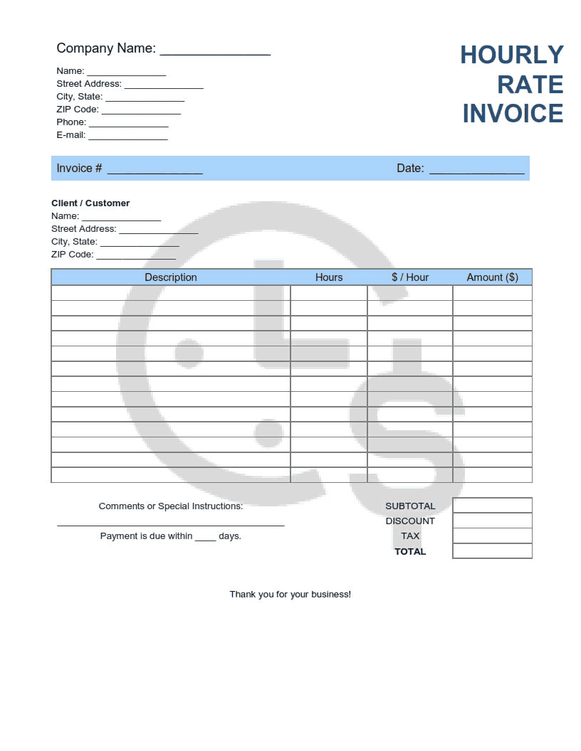 Free Download PDF Books, Hourly Rate Invoice Template Word | Excel | PDF