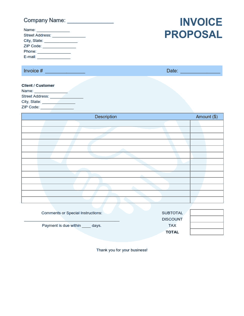 Invoice Proposal Template Word  Excel  PDF Free Download  Free For Hvac Proposal Template