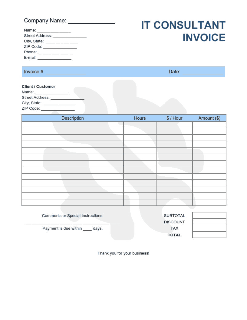 Free Download PDF Books, IT Consultant Invoice Template Word | Excel | PDF