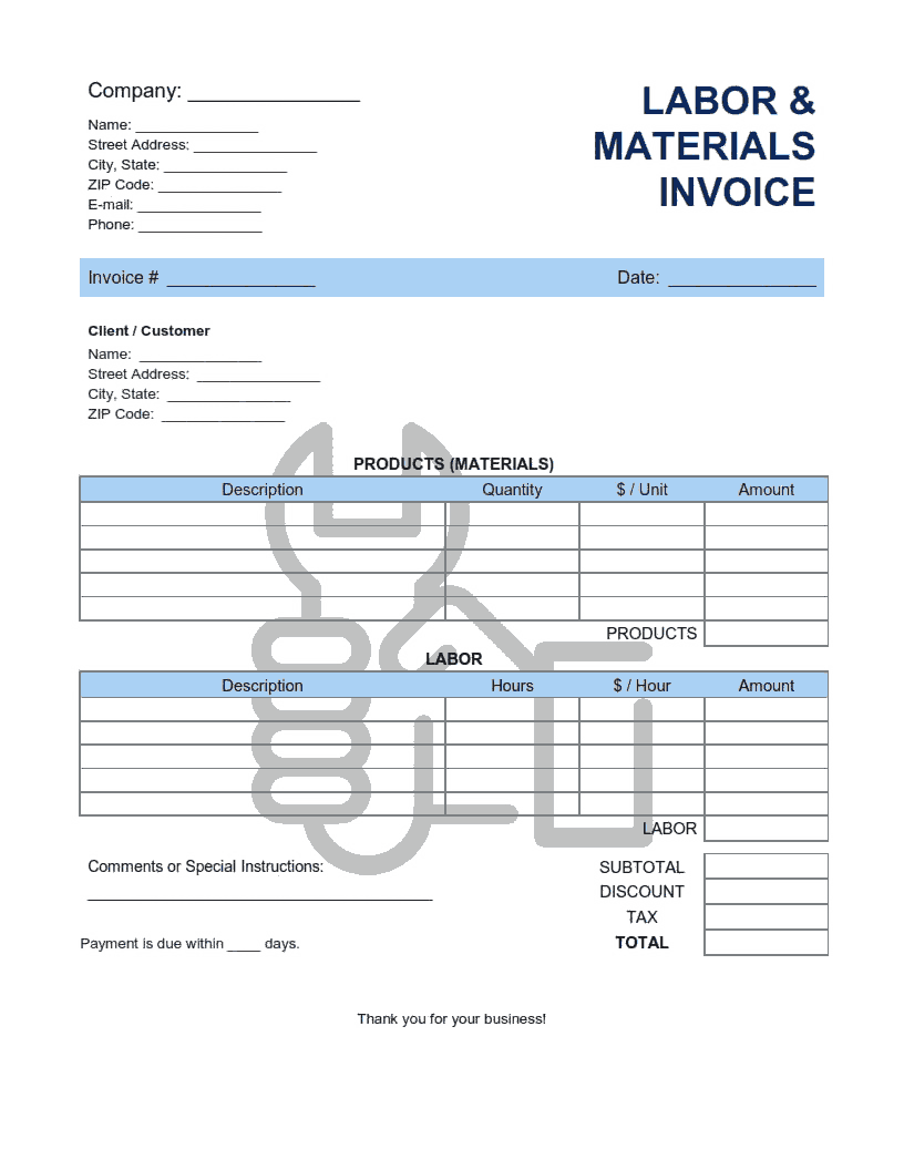 Free Download PDF Books, Labor and Materials Invoice Template Word | Excel | PDF