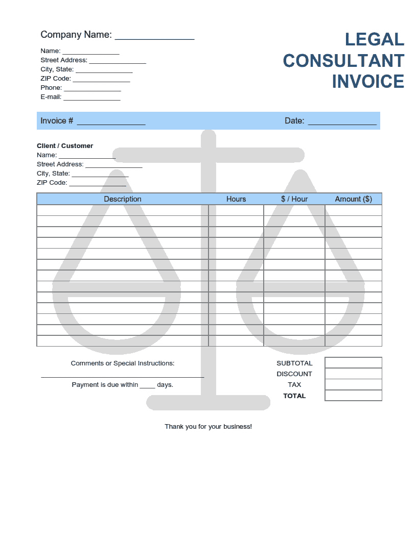 Legal Consultant Invoice Template Word  Excel  PDF Free Download For Free Consulting Invoice Template Word