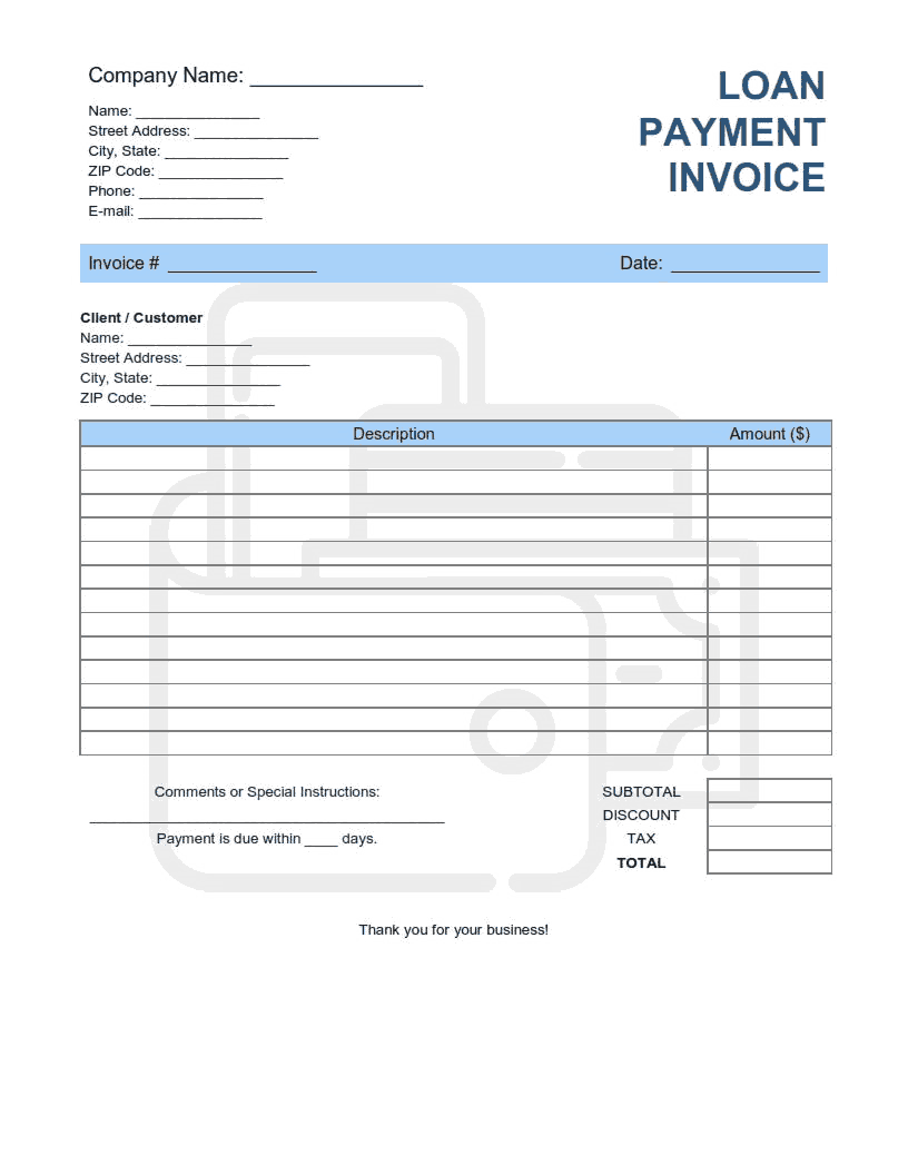 Loan Payment Invoice Template Word Excel Pdf Free Download Free Pdf Books