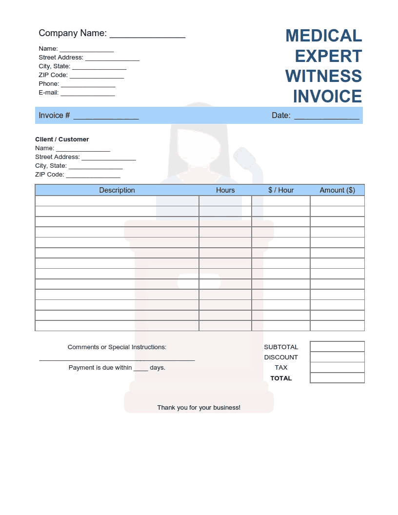 Free Download PDF Books, Medical Expert Witness Invoice Template Word | Excel | PDF