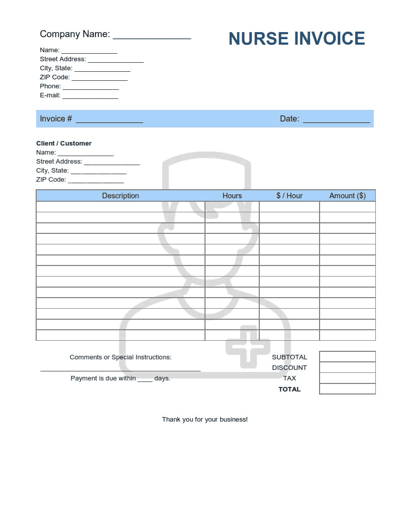Free Download PDF Books, Nurse Invoice Template Word | Excel | PDF
