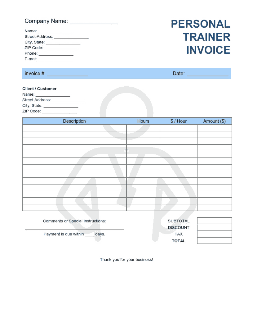 Free Download PDF Books, Personal Trainer Invoice Template Word | Excel | PDF