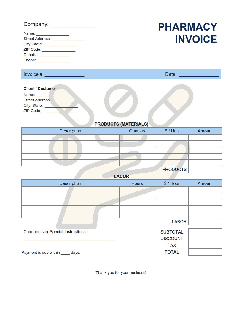 Free Download PDF Books, Pharmacy Invoice Template Word | Excel | PDF