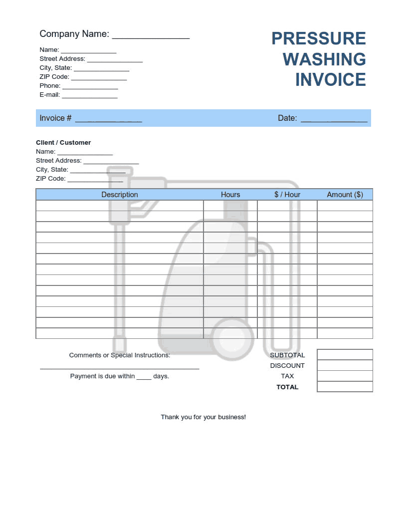 Free Download PDF Books, Pressure Washing Invoice Template Word | Excel | PDF