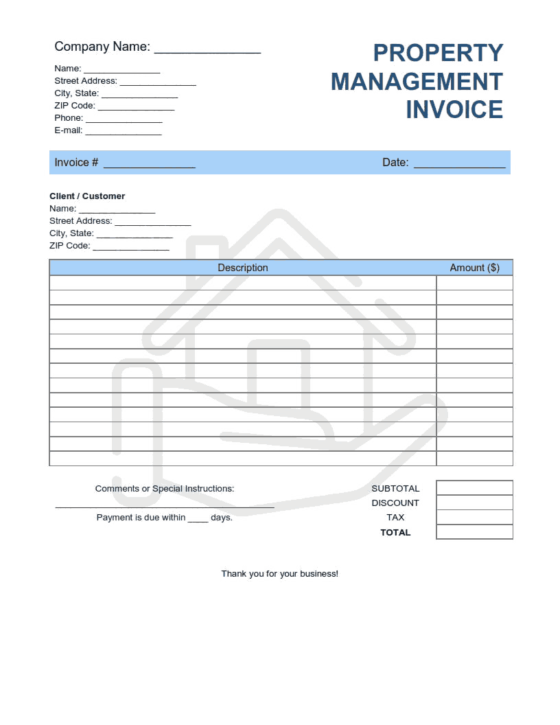 Free Download PDF Books, Property Management Invoice Template Word | Excel | PDF