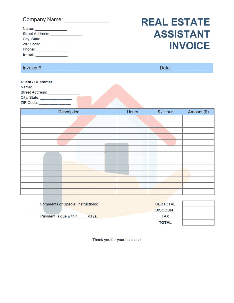 Real Estate Assistant Invoice Template Word Excel Pdf Free Download Free Pdf Books
