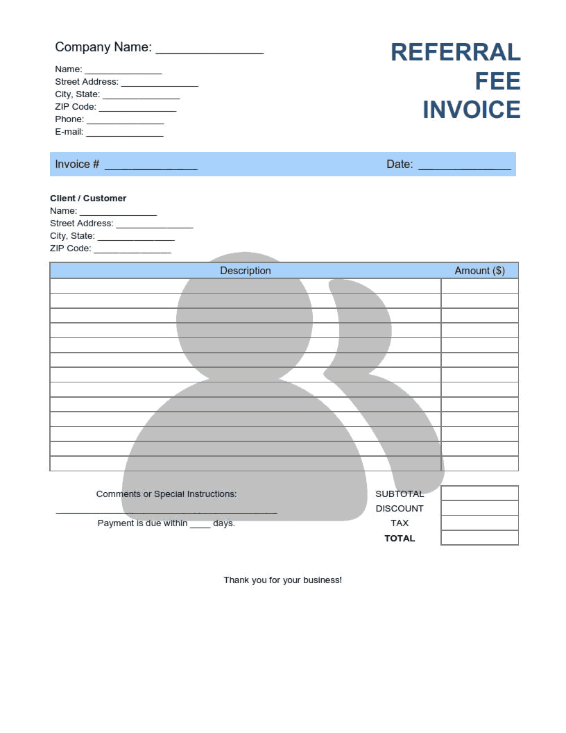 Free Download PDF Books, Referral Fee Invoice Template Word | Excel | PDF