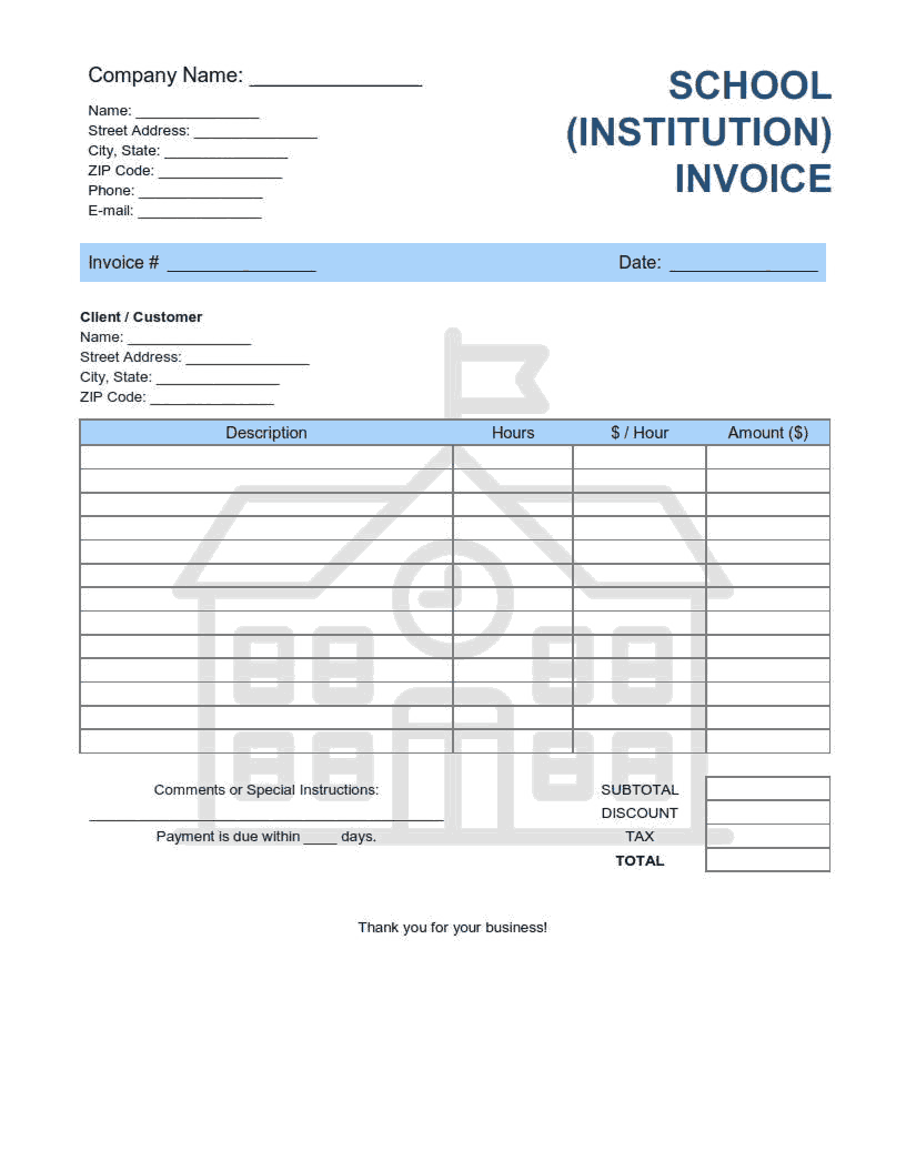 Free Download PDF Books, School Invoice Template Word | Excel | PDF