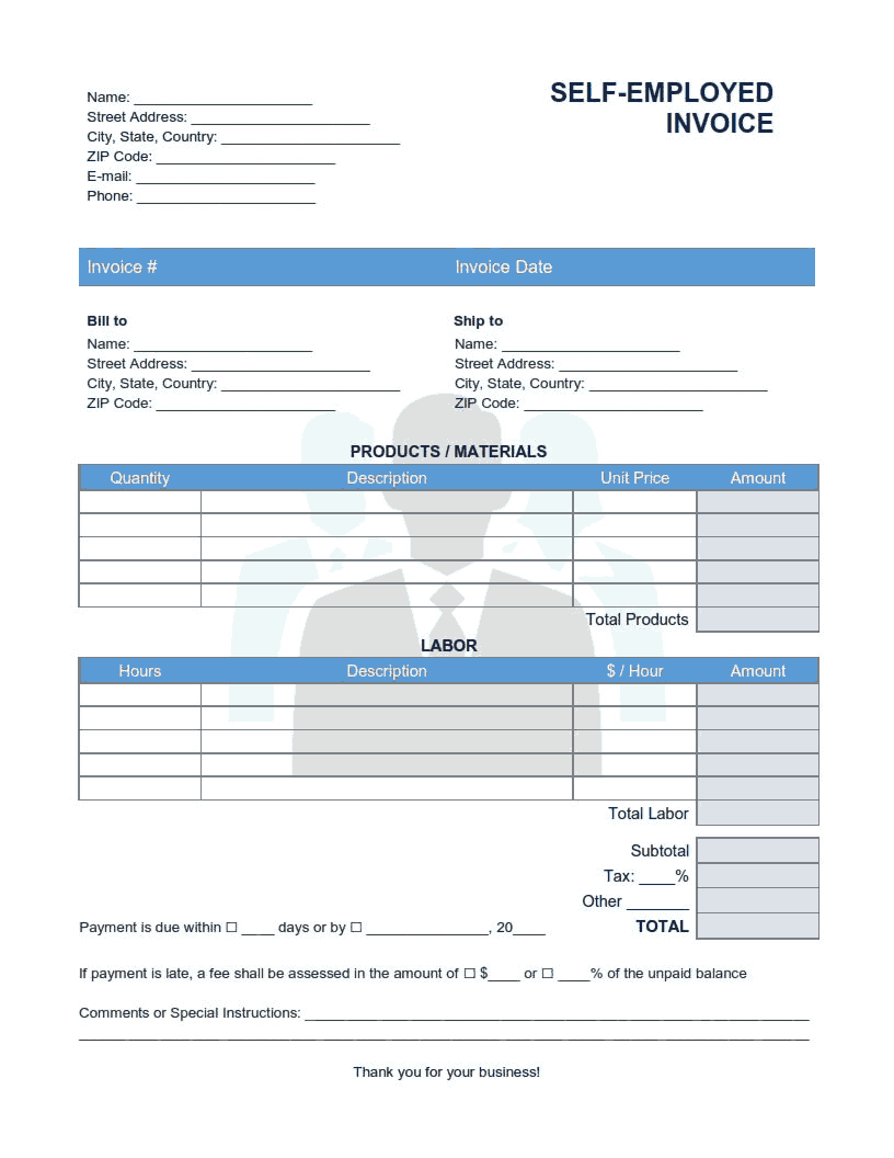 Self Employed Invoice Template Word  Excel  PDF Free Download In Invoice For Self Employed Template