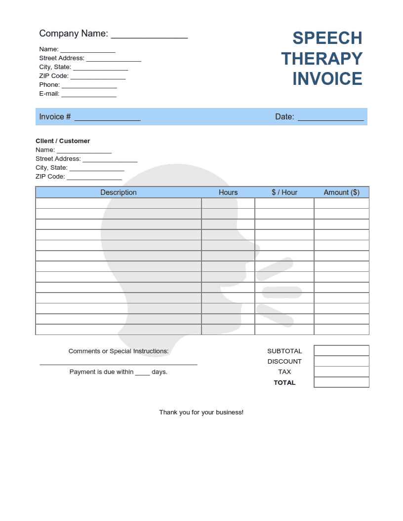 Free Download PDF Books, Speech-Therapy-Invoice-Template Word | Excel | PDF