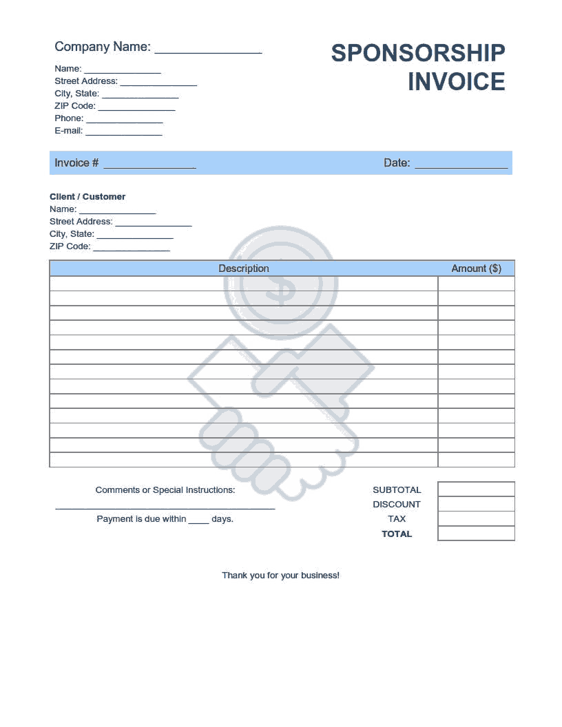 Sponsorship Invoice Template Word  Excel  PDF Free Download In Blank Sponsor Form Template Free