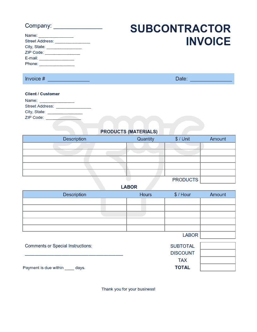 Free Download PDF Books, Subcontractor Invoice Template Word | Excel | PDF
