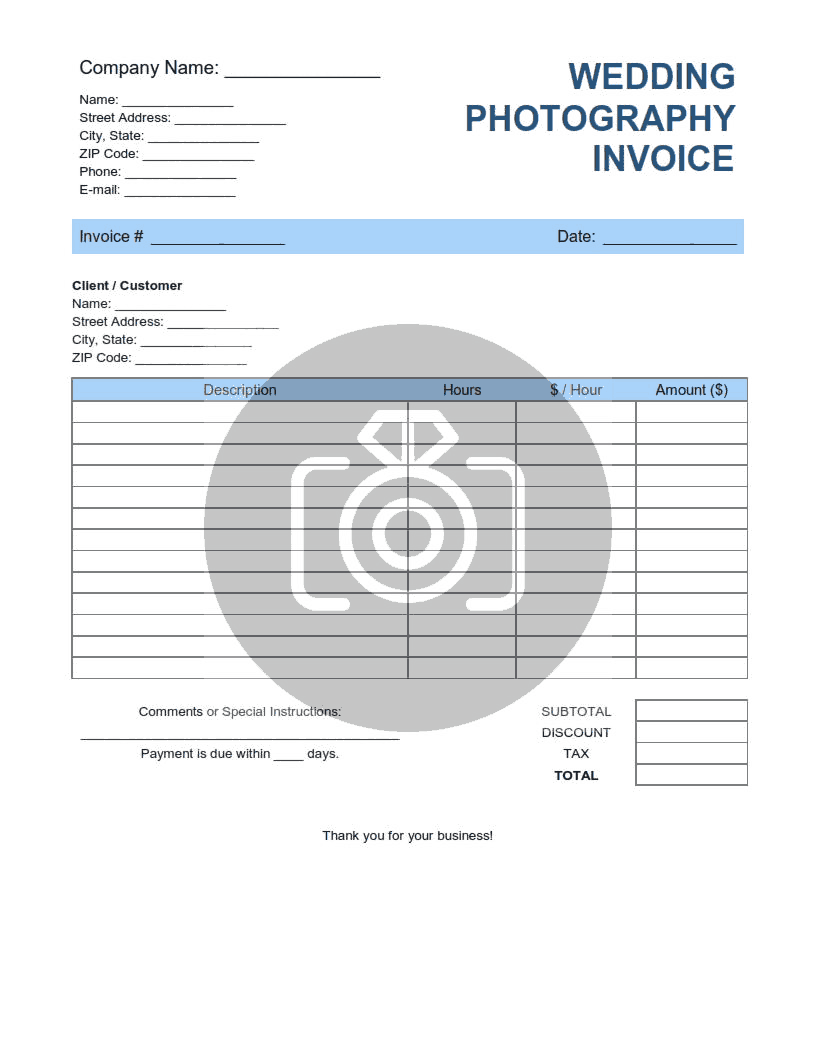 Free Download PDF Books, Wedding Photography Invoice Template Word | Excel | PDF