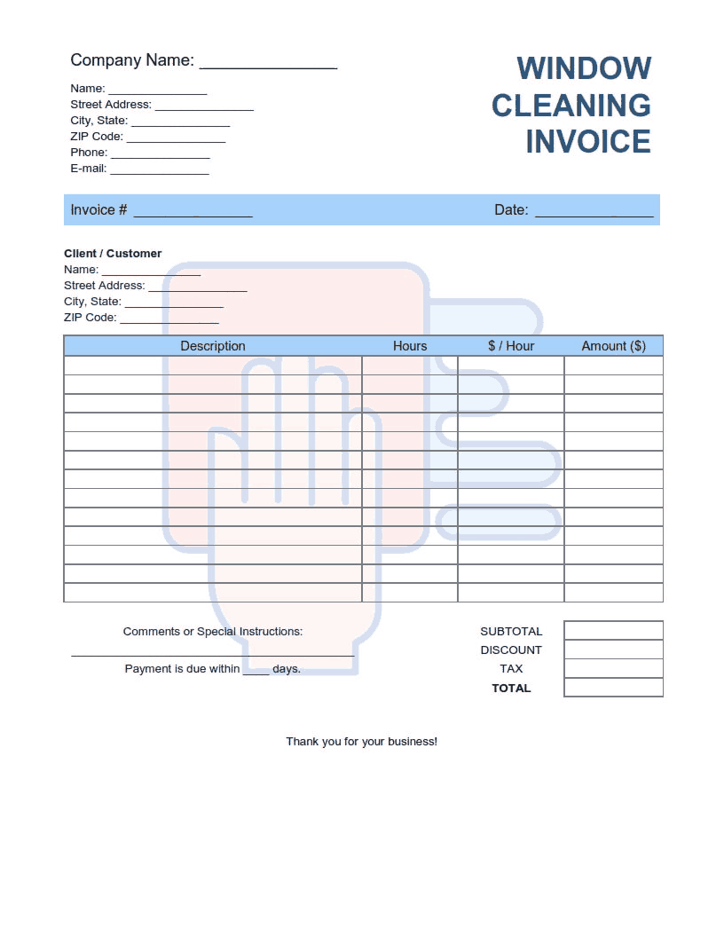 Free Download PDF Books, Window Cleaning Invoice Template Word | Excel | PDF