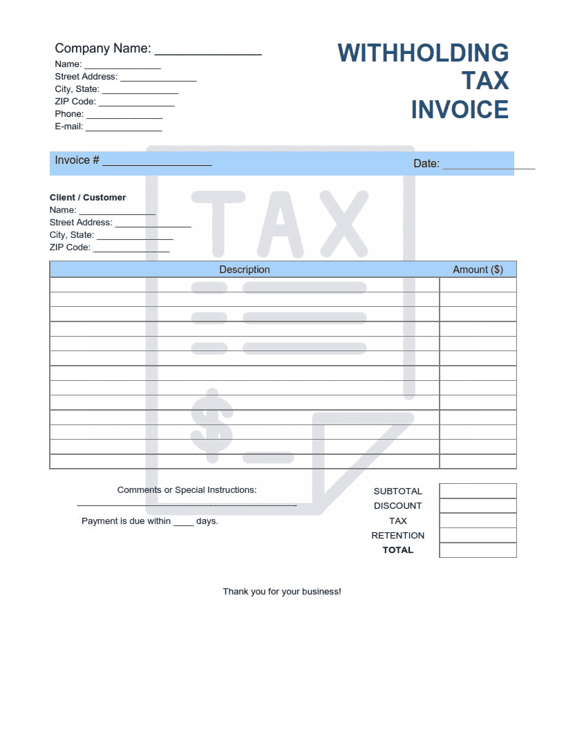 Free Download PDF Books, Withholding Tax Invoice Template Word | Excel | PDF