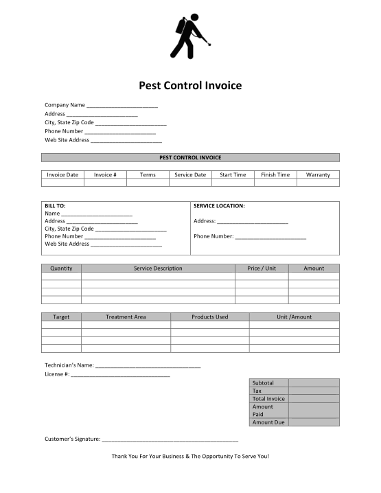 Pest Control Invoice Template Word Excel Pdf Free Download Free Pdf Books