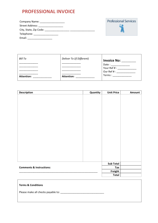 Free Download PDF Books, Professional Service Invoice Template Word | Excel | PDF
