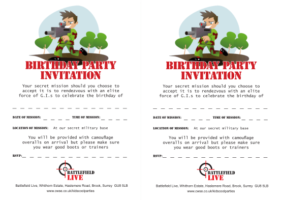 Free Download PDF Books, Battlefield Birthday Party Invitation Template Word | PDF