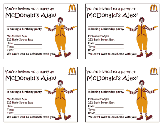 Free Download PDF Books, MacDonalds Birthday Party Invitation Template Word | PDF