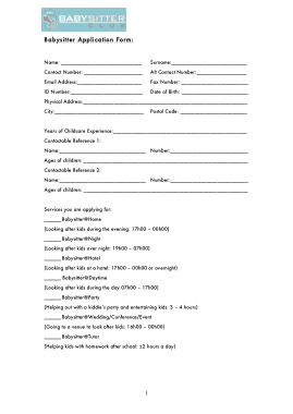 Free Download PDF Books, Babysitter Application Form Template