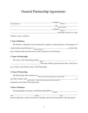Free Download PDF Books, General Partnership Agreement Form Template