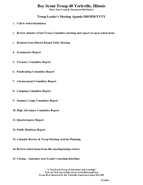 Free Download PDF Books, Troop Leaders Committee Meeting Agenda