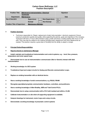 Free Download PDF Books, Maintenance Electrical Technician Manager Job Description Template