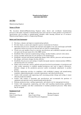 Free Download PDF Books, Manufacturing Engineer Manager Job Description Template